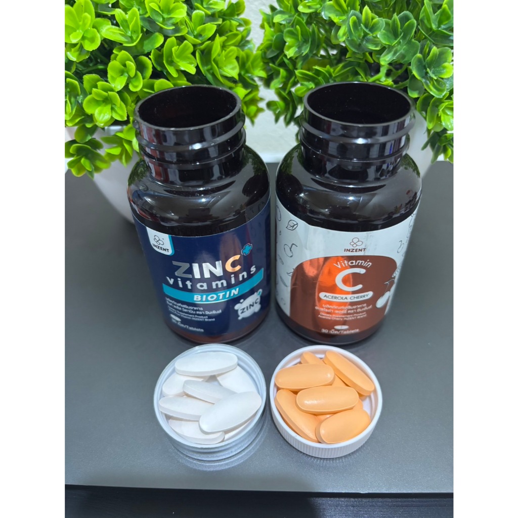 INZENT Zinc + Biotin  และINZENT Vitamin C Acerola Cherry 1000 มก.