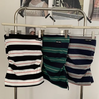 JJ Shop​💜พร้อมส่ง เกาะอก เซ็กซี่ เสื้อเกาะอก ลายทาง เสริมฟองน้ำ น่ารักๆ เรียบๆมินิมอล "FY938"