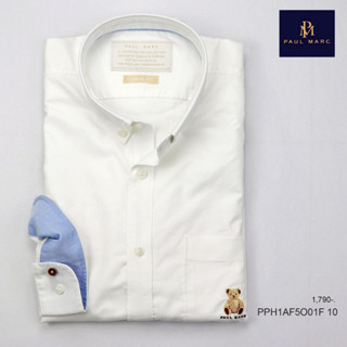 PAUL MARC เสื้อเชิ้ตแขนยาว PM BEAR casual fit สีขาว เขียว ฟ้…