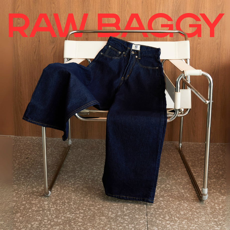 📍พร้อมส่ง 👈 (XS-14XL) HUEGAH Raw/Mid Baggy Denim กางเกงยีนส์ขากระบอกยีนส์ไม่ฟอก