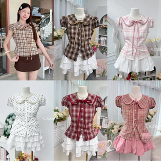 (มีถึงอก40 กด Size2 )เสื้อคอบัวลายจุด เสื้อคอบัว Polka Dot เสื้อคอบัวลายสก็อต💗เสื้อคอบัวสาวอวบ เสื้อผ้าผู้หญิง