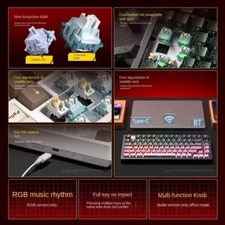 LEOBOG Hi75C คีย์บอร์ดอลูมิเนียม RGB ไฟสีเปลี่ยนได้ ระบบลูกบิด รองรับการสลับร้อน 3/5 ขา สำหรับเกมเมอร์และออฟฟิศ