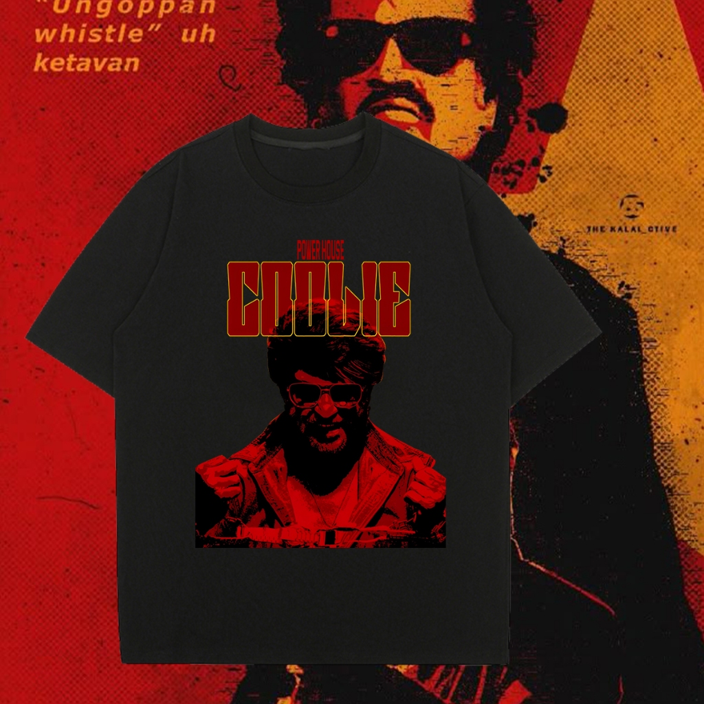 Kaos SUPER STAR RAJINI COOLIE MOVIE T-shirt Rajin Kath Baju เสื้อคอตตอนแขนสั้น เหมาะสำหรับทั้งชายและ