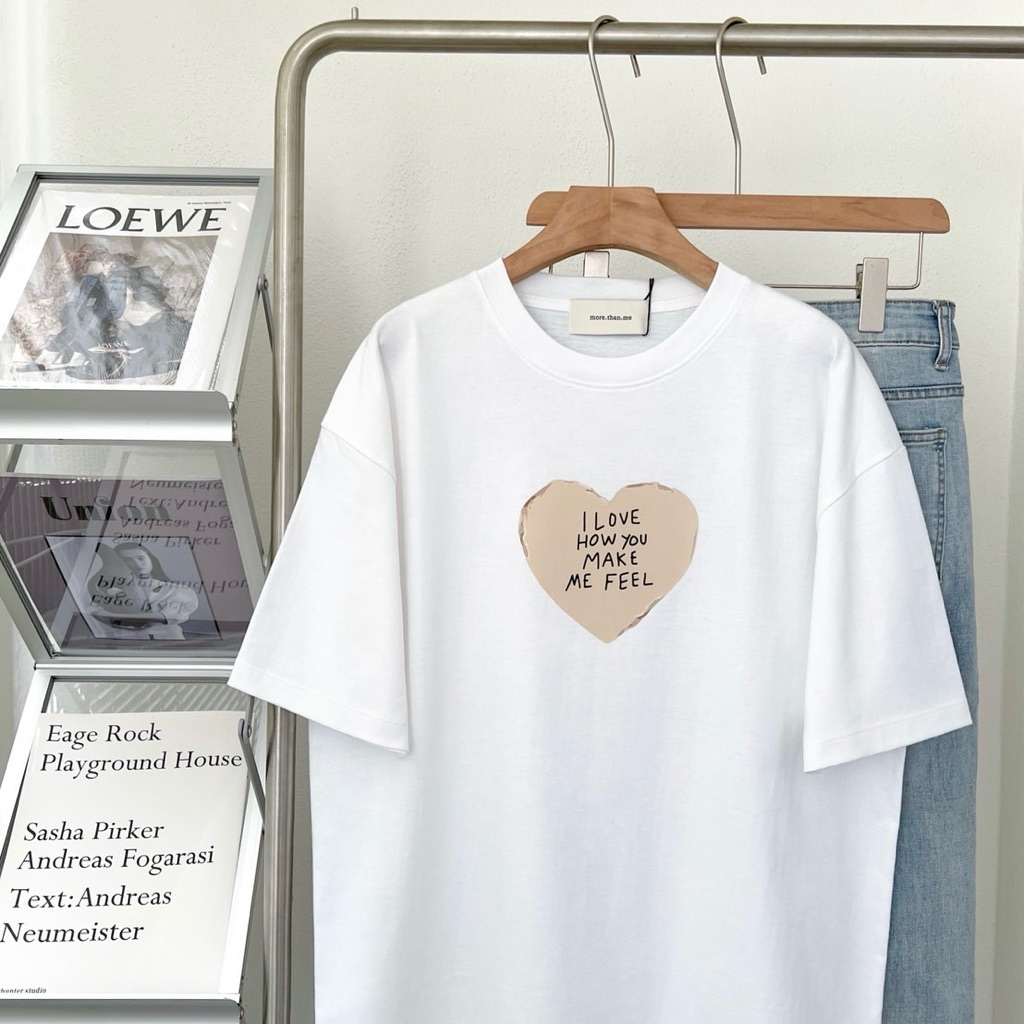 more.than.me เสื้อยืด Oversize ผ้าหนานุ่ม ลายหัวใจ MAKE ME FEEL