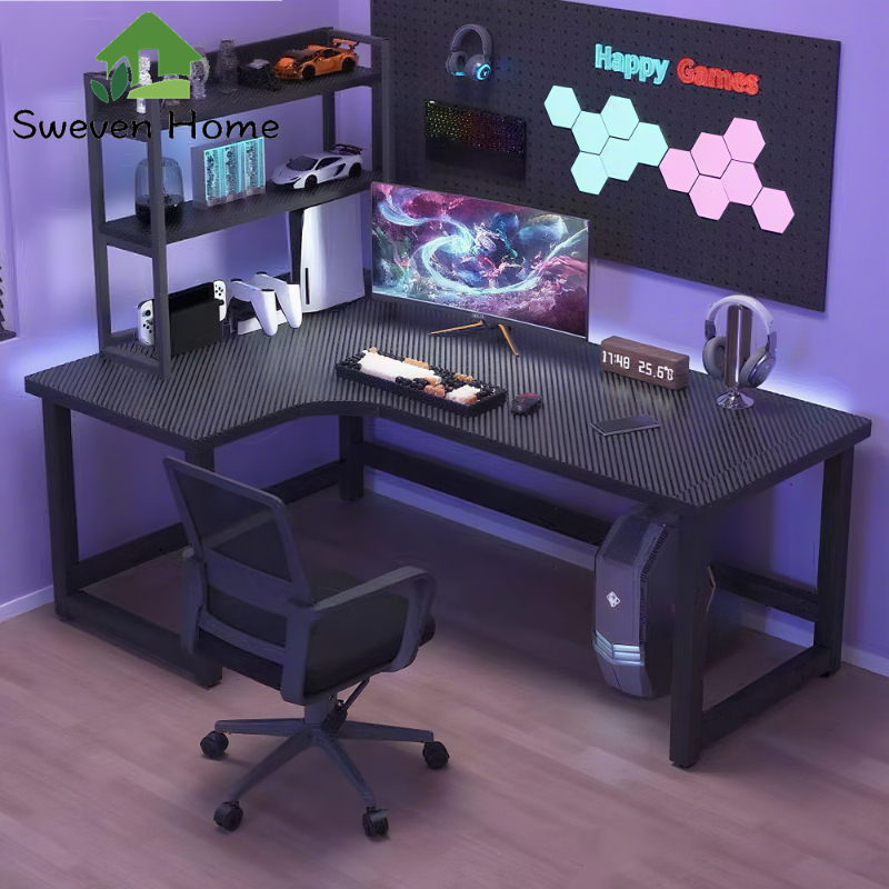 Sweven Home โต๊ะคอม โต๊ะเกมมิ่ง 140CM ขาโลหะแข็งแกร่งรุ่นพิเศษ L พื้นผิวคาร์บอนไฟเบอร์ GamingTable