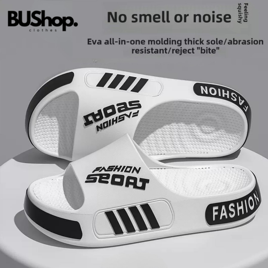 bushopz รองเท้าแตะ รองเท้าแตะแบบสวม สำหรับผู้ชายและผู้หญิง มีกันลื่น ใส่สบาย มี 6 สี พร้อมส่ง S2414