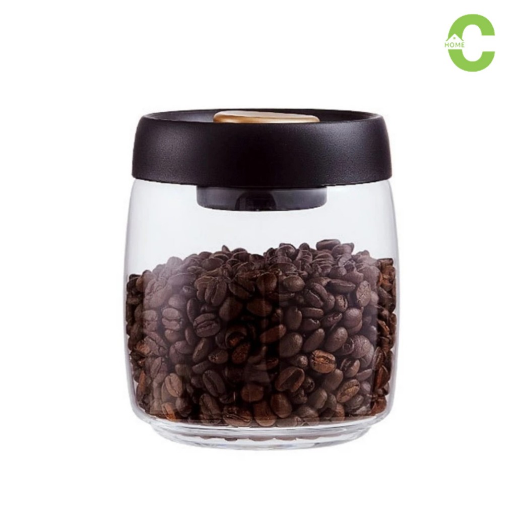 HOMEC โหลแก้วสูญญากาศ Glass Coffee Canister ฝาปั้มไล่อากาศ กันความชื้น เก็บเมล็ดกาแฟ ธัญพืช 3ขนาด