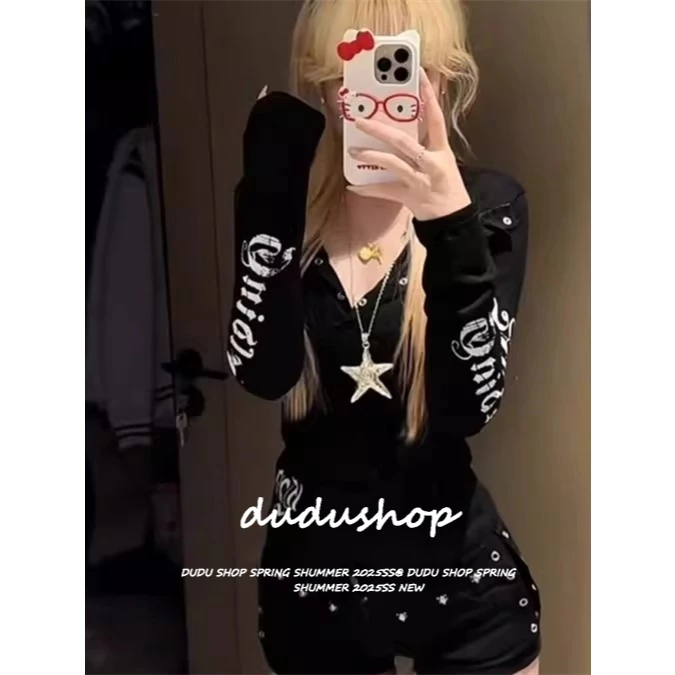 [Street Hip-Hop Printed Casual Sports Thin Hoodie]เสื้อแขนยาวมีฮู้ดพิมพ์ลายปกบางแฟชั่นลำลองสำหรับผู้หญิง