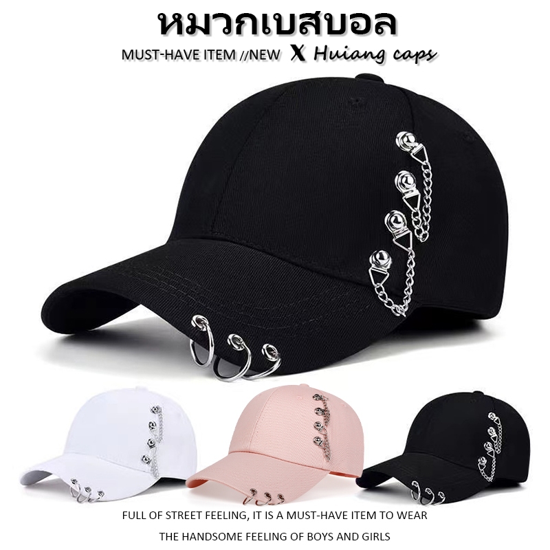 สไตล์เกาหลี หมวกแบสบอล แฟชั่น แหลมโค้ง ด้านข้างติดรีวิต สําหรับผู้หญิง และผู้ชาย สามารถปรับได้