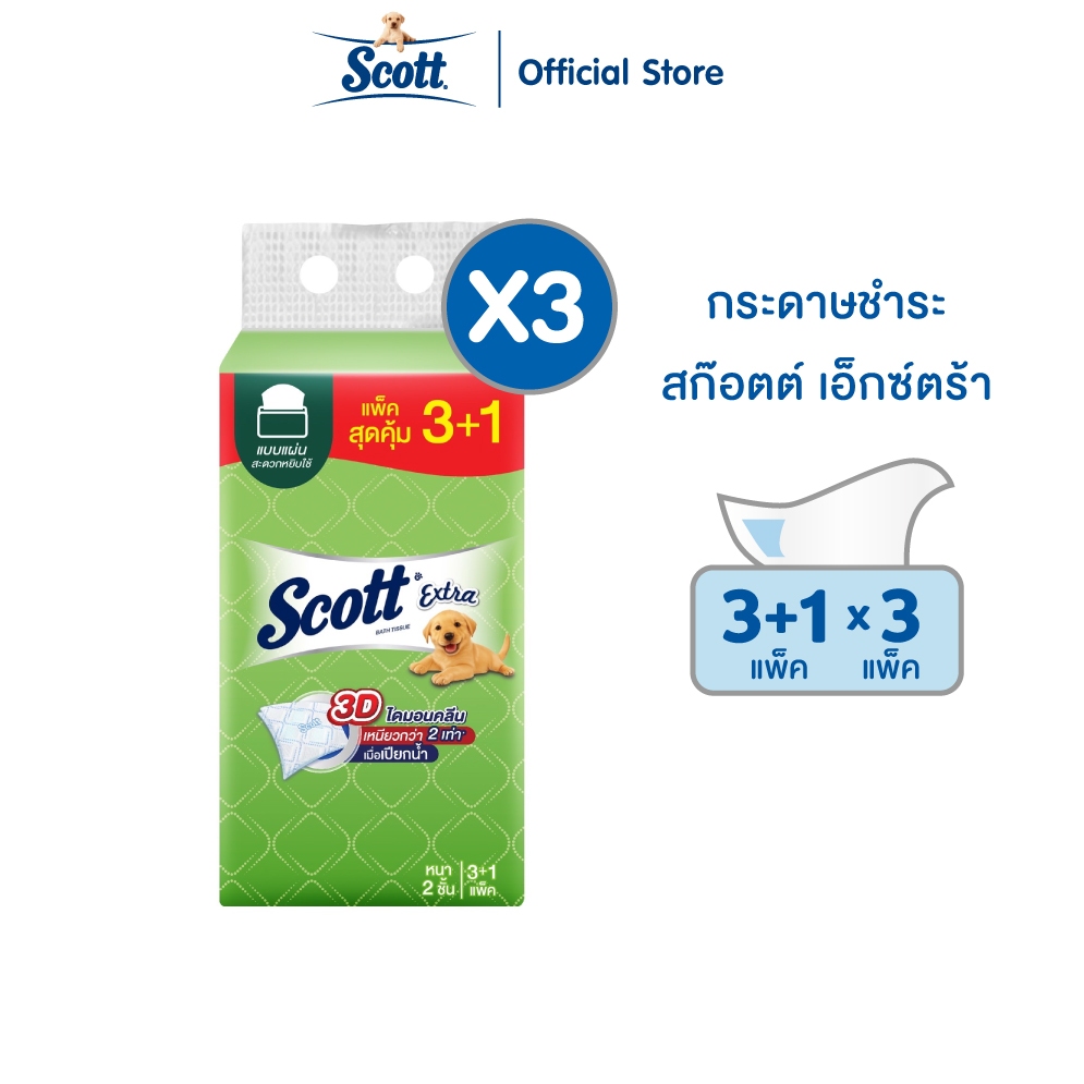 สก๊อตต์ เอ็กซ์ตร้า รุ่นแผ่นดึง 150 แผ่น 3+1 x3 แพ็ค Scott® Extra Interfolded Tissue 2PLY 150s 3+1 x3 pack