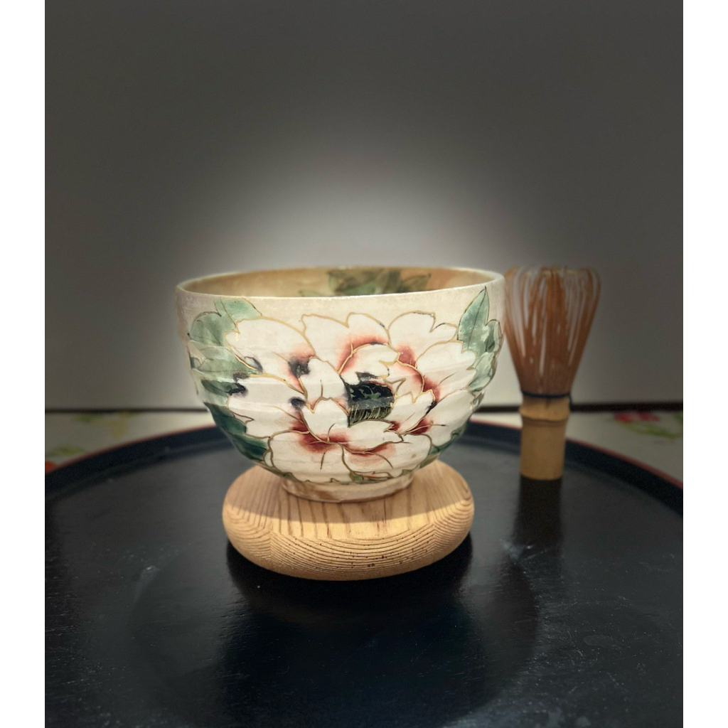 ชามดินเคลือบ งานวาดมือ Kyoto ware Kiyomizu ใบใหญ่