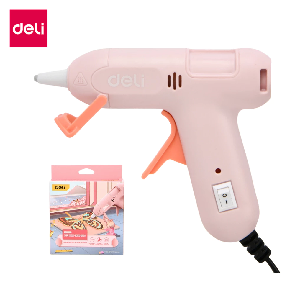 [ของขวัญฟรี]Deli ปืนกาว ปืนกาวร้อน ฟรีกาวแท่ง มีขนาดเล็กกะทัดรัด ใช้งานง่าย ภายใน2นาที Glue Gun