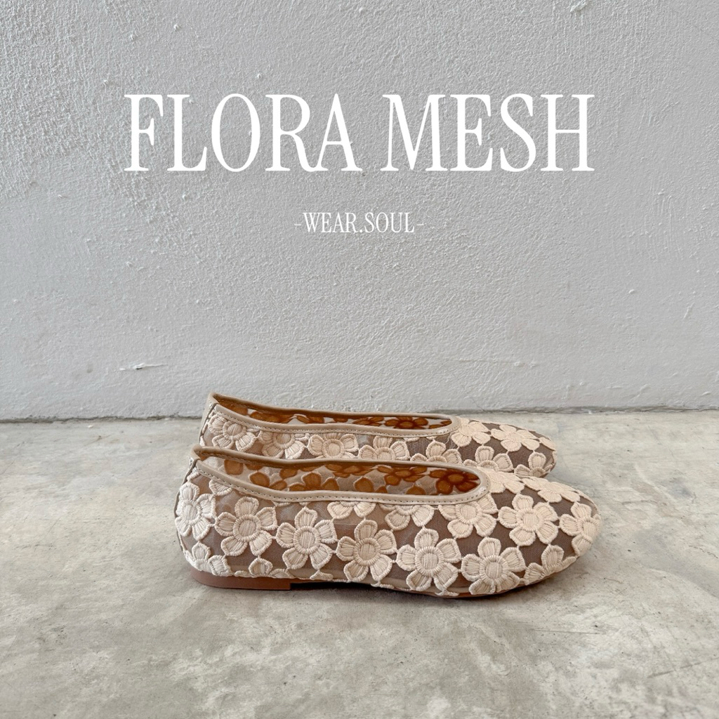 [พร้อมส่ง] WEAR.SOUL #S651-Flora Mesh Flats รองเท้าแฟลต รองเท้าส้นแบน