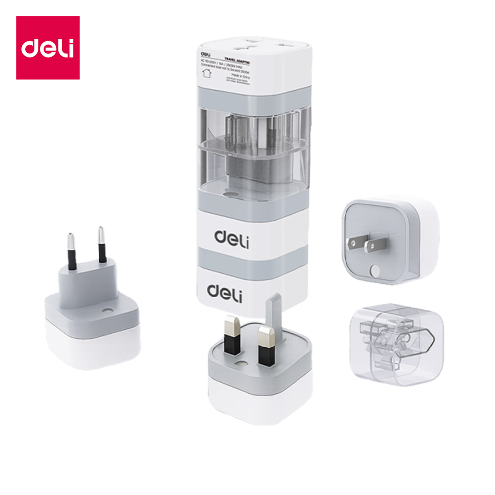 Deli ปลั๊กแปลง ปลั๊กรวมสากล US UK EU ปลั๊กเดินทาง ปลั๊กไฟแปลง ใช้งานง่าย  Adapter Travel Adapter
