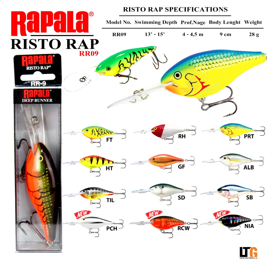 ✨️เหยื่อ Rapala Risto Rap RR09 ราพาล่า ริสโต้ 9 ซม. ยาว 9 cm. น้ำหนัก 28 g. เหยื่อดำลึก
