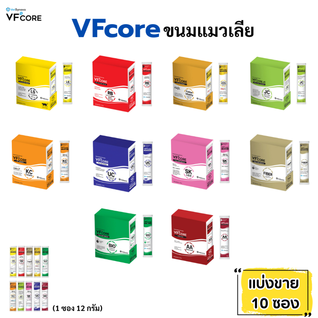 (10 ซอง)VF+Core [แท้] สูตรใหม่! วีเอฟคอร์ ขนมแมวเลีย ขนาด 12 กรัม แบ่งขาย 10 ซอง