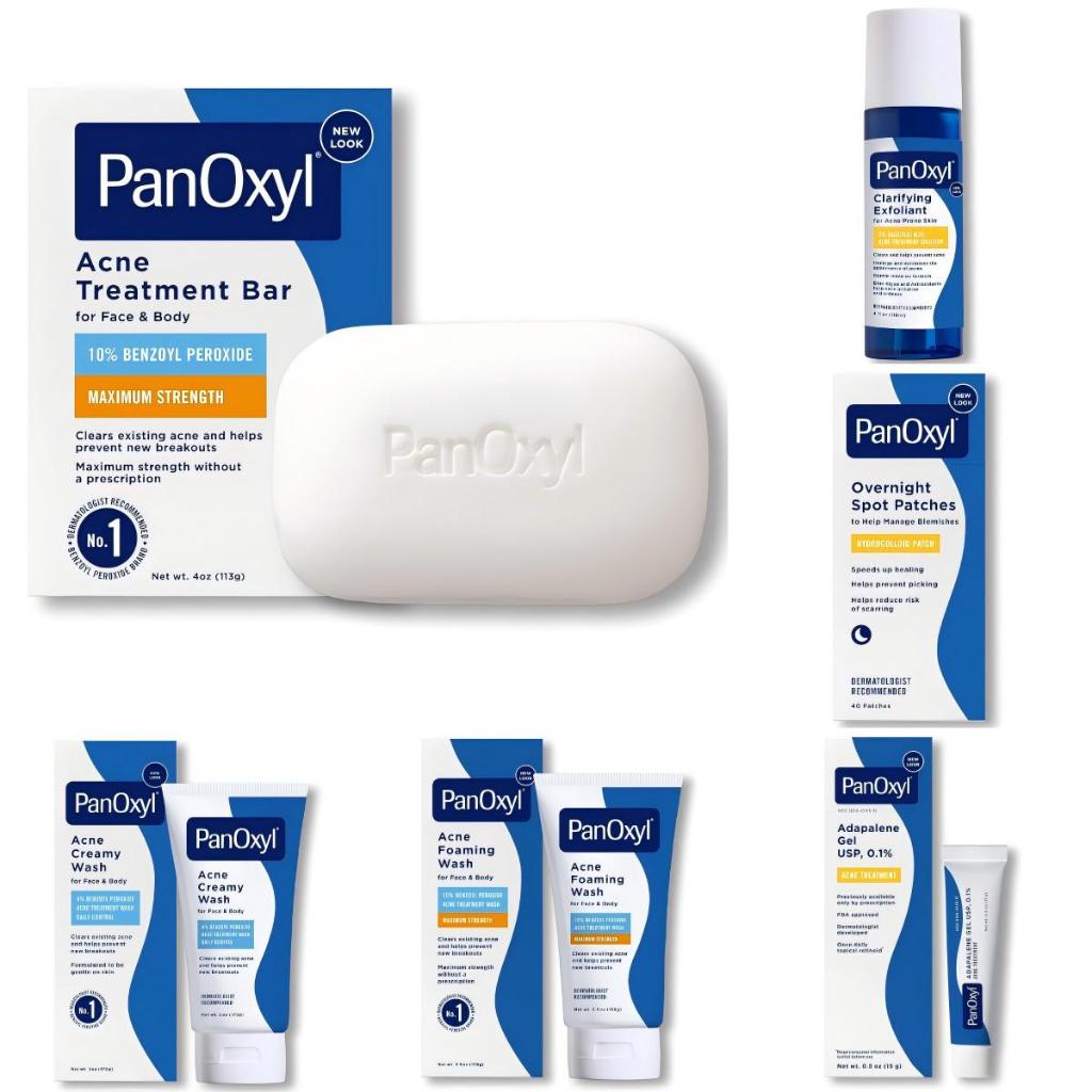 PanOxyl Acne Treatment Products, Bar, Adapalene Gel, Spot Patches, Creamy Wash, Foam Wash, Exfoliant