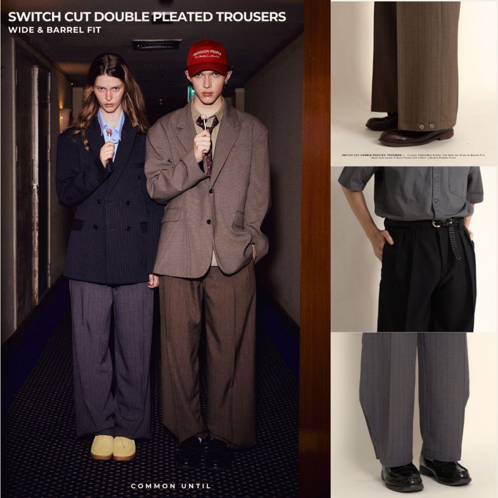 Common Until - Switch Cut Double Pleated Trousers (Wide & Barrel legs) - กางเกงทรงกระบอกใหญ่