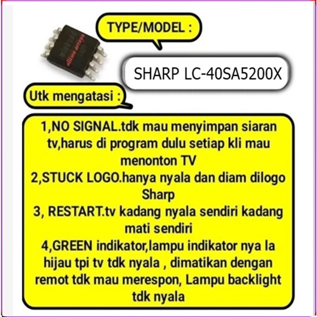 ไอซีเมมโมรี่ TVSHARP LC-40SA5200X( 25Q128) IC ใส่โปรแกรมไว้เรียบร้อยแล้ว IC เกรดอย่างดี นําเข้ามาจำหน่ายในไทย