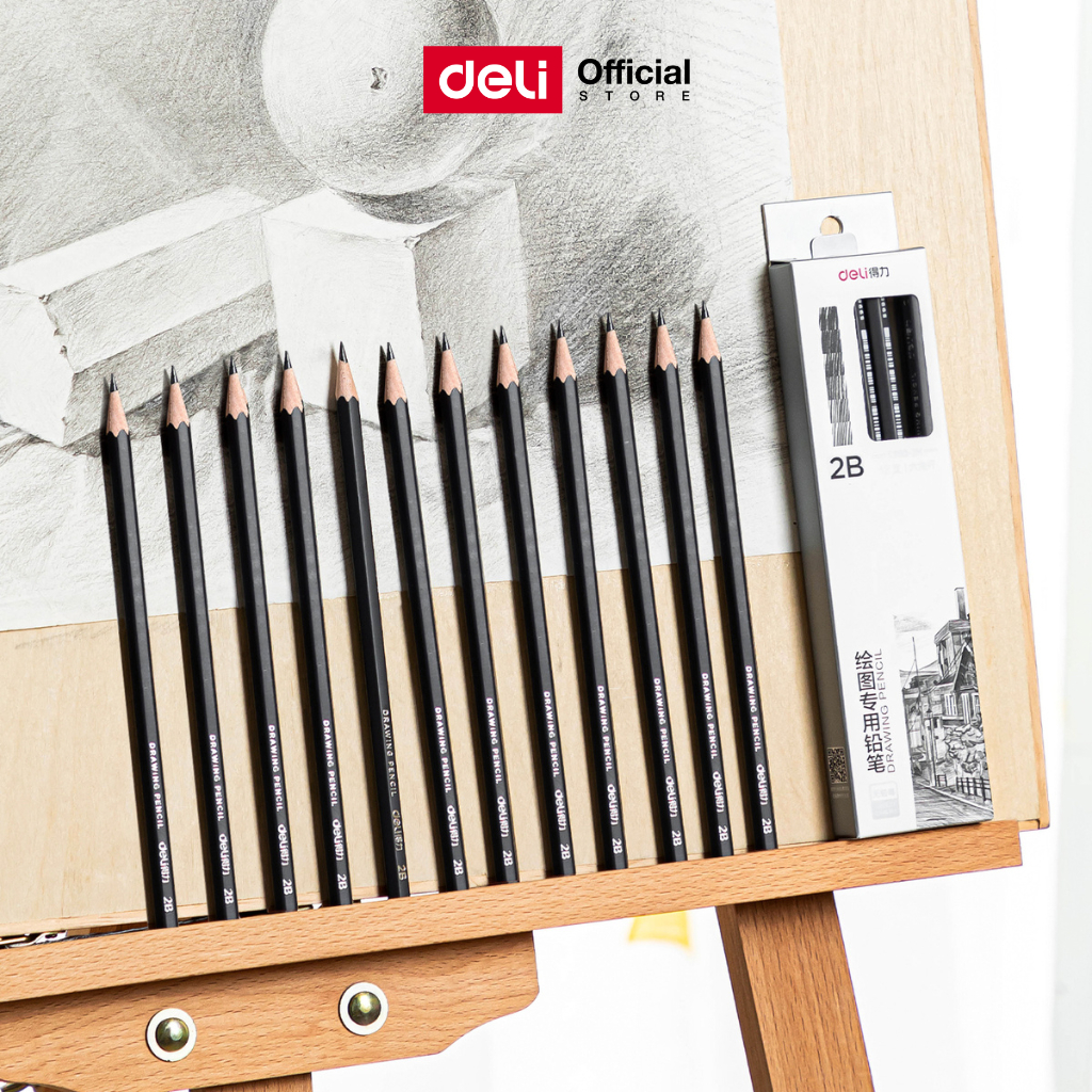 Deli ดินสอไม้สำหรับเขียนแบบ (2H/HB/2B/4B/6B/8B/10B/12B) Pencils บรรจุ 12 แท่ง/1 กล่อง