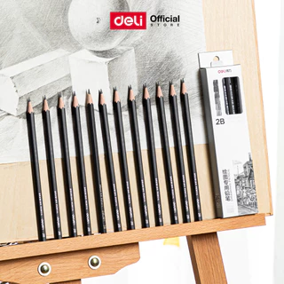 Deli ดินสอไม้สำหรับเขียนแบบ (2H/HB/2B/4B/6B/8B/10B/12B) Pencils บรรจุ 12 แท่ง/1 กล่อง
