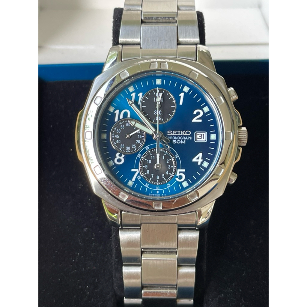 SEIKO SND193P1 7T92 Blue Dial Chronograph Quartz Japan Movement