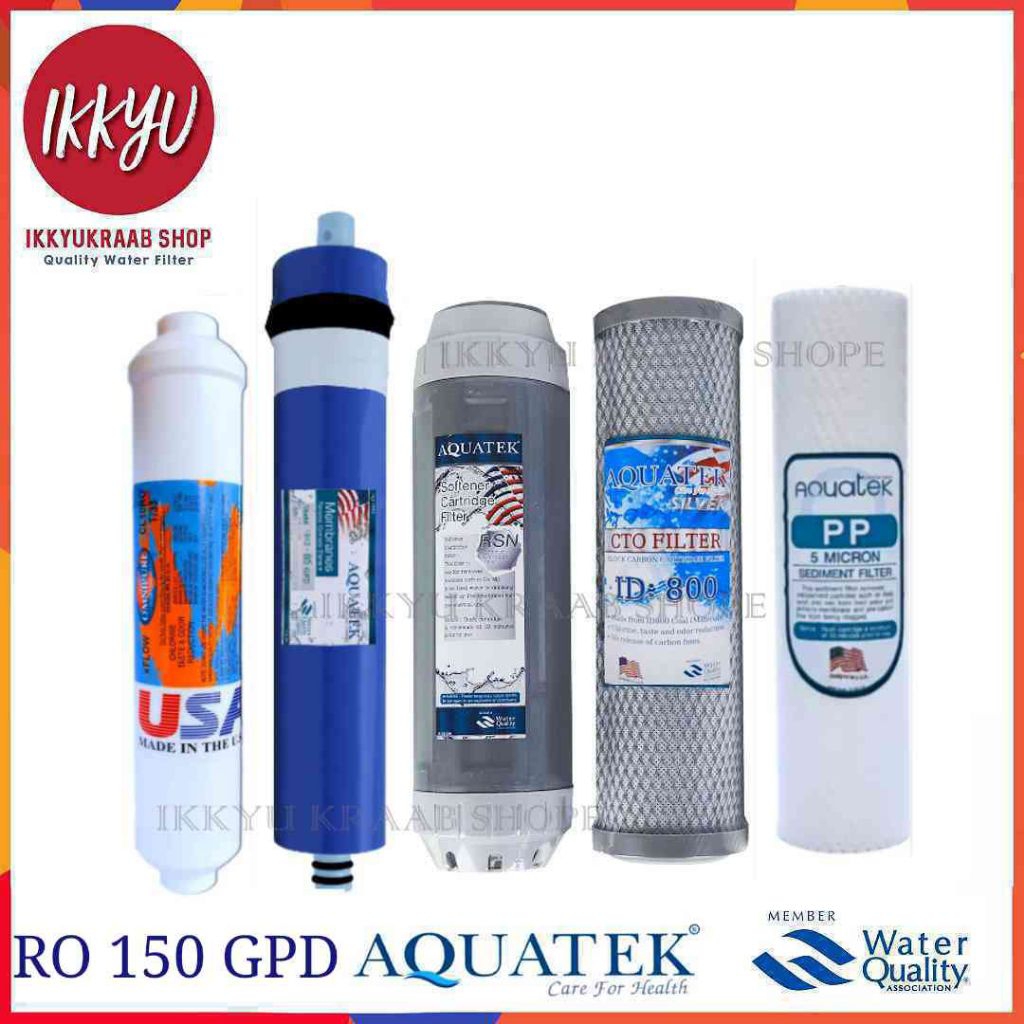 ชุดไส้กรองน้ำดื่ม  AQUATEK RO 5 ขั้นตอน 50-150 GPD  Post Omni pure USA ฟรี PP เพิ่มอีก 1 ชิ้น.                       #RO