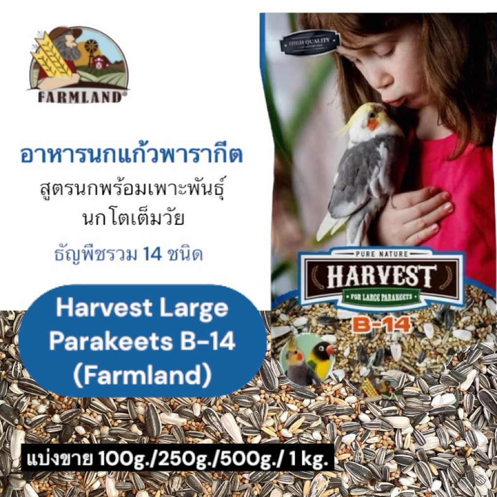 อาหารนกแก้ว พารากีต สูตรเพาะพันธุ์ นกโตเต็มวัย  Harvest Large Parakeets B-14 ยี่ห้อFarmland(แบ่งขาย)