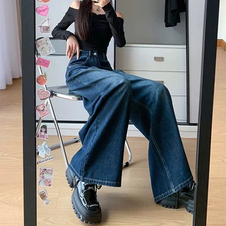 💥YH#2637💥มีไซส์ S-3XL💥กางเกงยีนส์ เอวสูง กระบอกใหญ่ ปลายขาบาน ใส่สบาย แมทง่าย แฟชั่นวินเทจ กางเกงขายาว