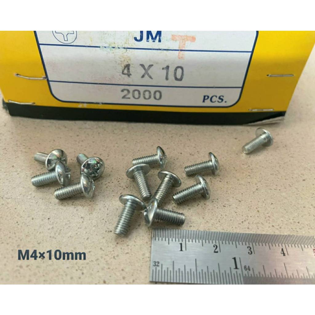 น็อตตัวผู้หัวร่มขาว JMT เบอร์ 7# ขนาด M4x10mm เกลียวตลอด 0.7mm เหล็กชุบ แข็งแรงได้มารตฐาน น็อตไทย
