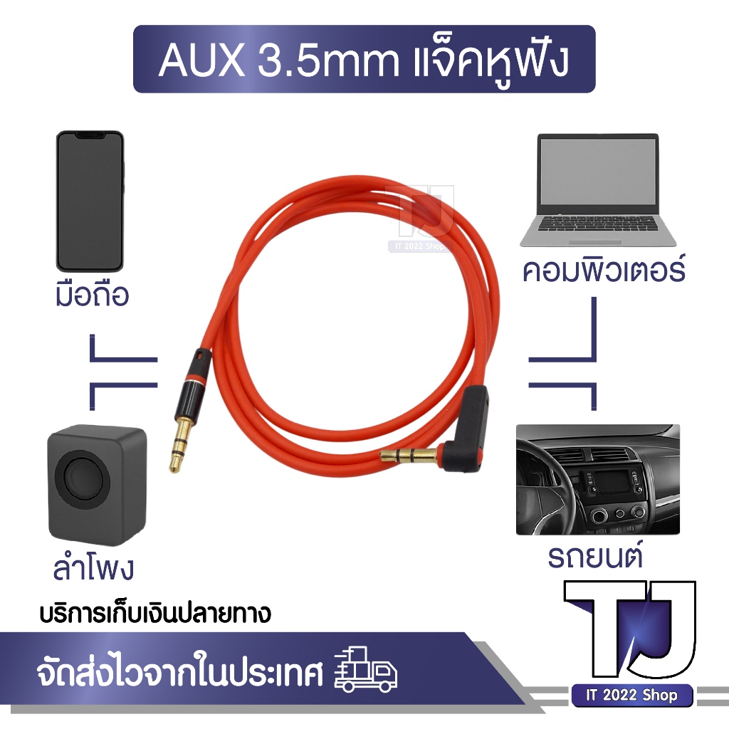 สาย AUX 3.5mm แจ็คหูฟัง AUX Audio Cable สายสัญญาณเสียง สเตอริโอ ใช้ได้กับมือถือ คอมพิวเตอร์ ลำโพง