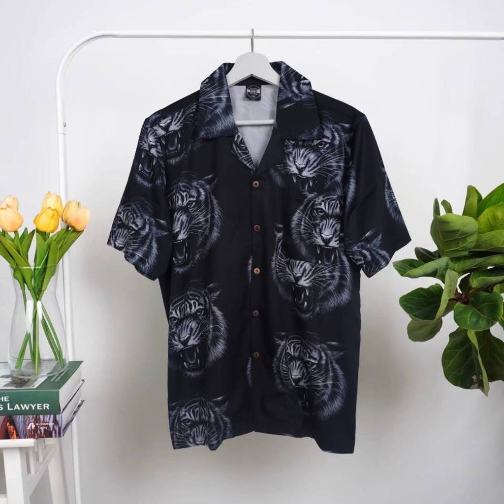 เสื้อฮาวาย ลายเสืออ้วน A522 ผ้าไหมอิตาลีแท้