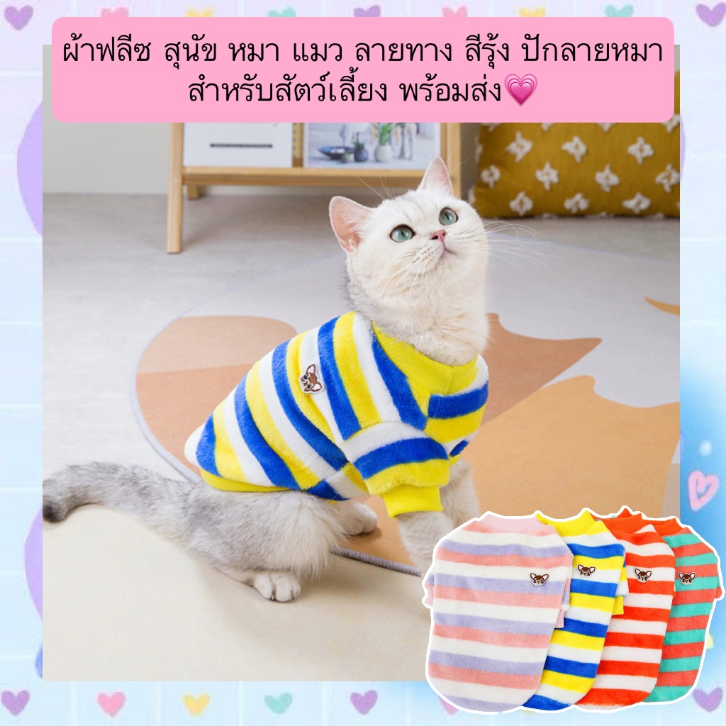 PP-743 ผ้าฟลีซ สุนัข หมา แมว ลายทาง สีรุ้ง ปักลายหมา สําหรับสัตว์เลี้ยง พร้อมส่ง💗