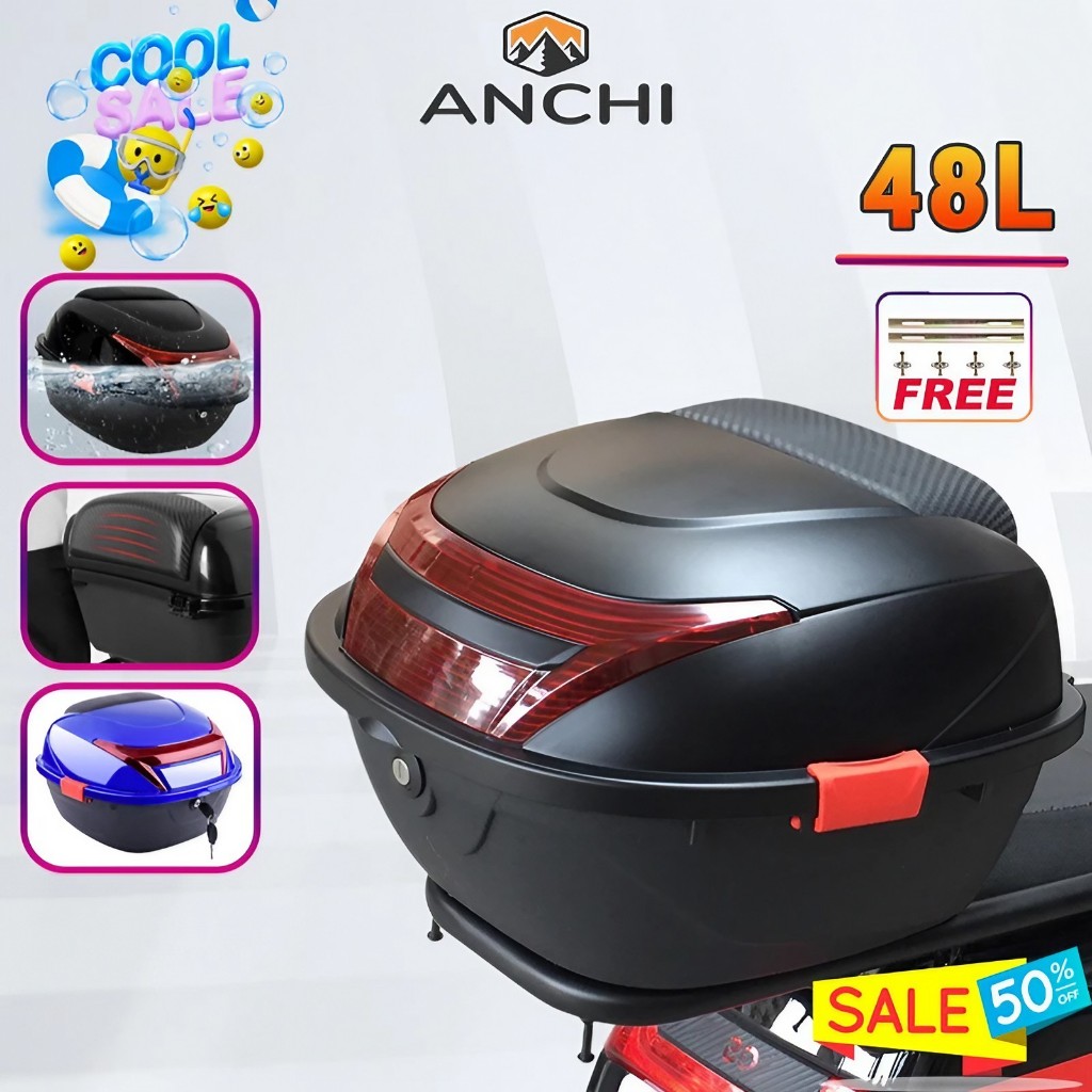 ANCHI กล่องท้ายมอเตอร์ไซค์ กล่องหลัง 48L อุปกรณ์และชิ้น ความจุขนาดใหญ่ กล่องท้ายมอไซค กล่องติดรถ