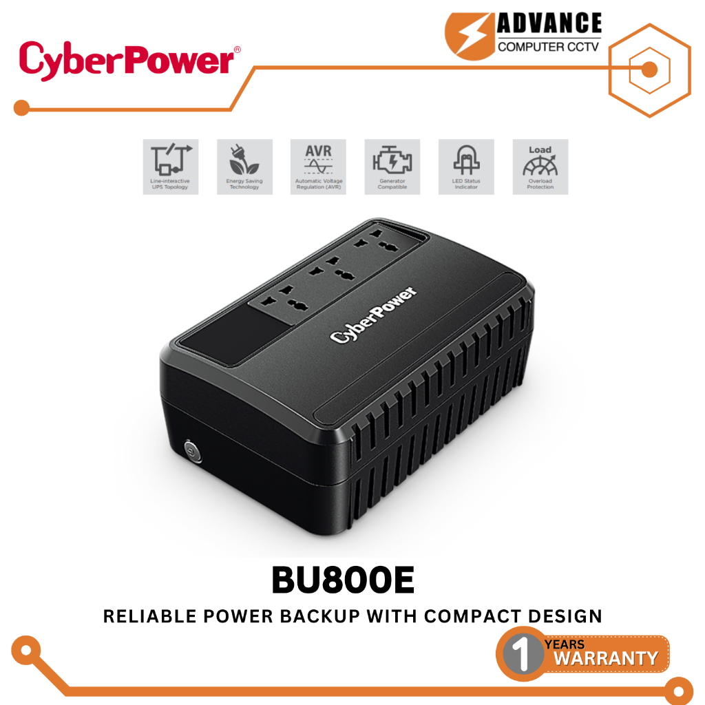 Cyber Power รุ่น BU800E UPS 800VA/480W Backup UPS Systems เครื่องสำรองไฟ รับประกัน 1 ปี