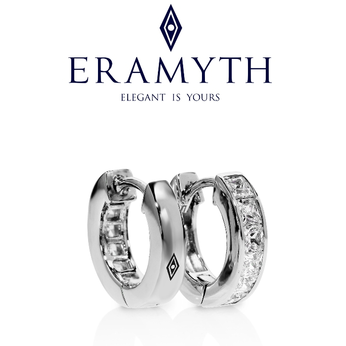 Eramyth : ต่างหูห่วง เงินแท้92.5 เพชรCZ ชุบสีทองคำขาว ขนาด14mm EM-0014-R01-14 (พร้อมส่ง,มีหน้าร้านค่ะ)