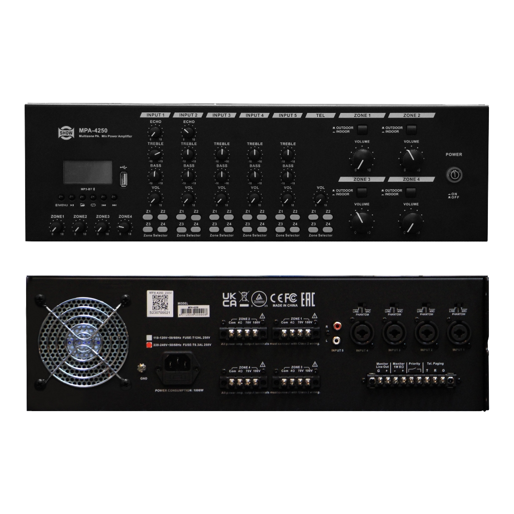 SHOW Multiplex Power Mixer 4x250W MPA-4250 (MP3+FM+BT+4 Zone)