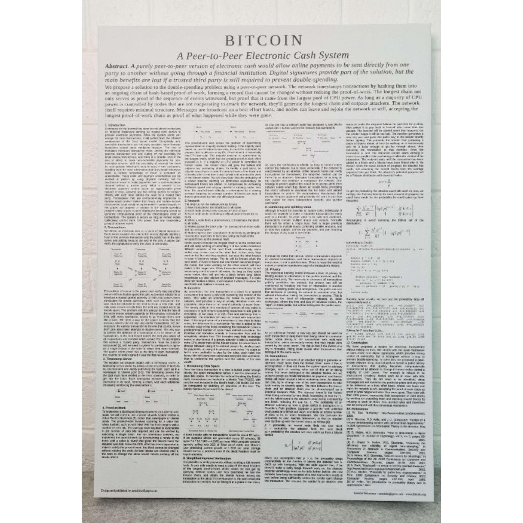 Bitcoin White Paper ผ้าใบ canvas (ขนาด A1)