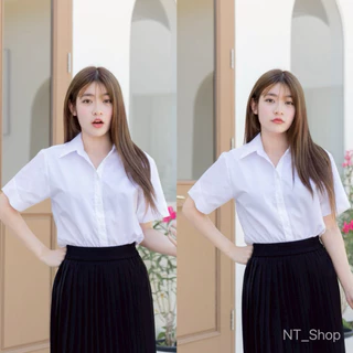🎊เสื้อนักศึกษาเข้ารูปแขนสามเหลี่ยม/หลังสามเหลี่ยม(ทรงมหิดล)รอบอก”32-56”[ผ้าคอมทวิว]