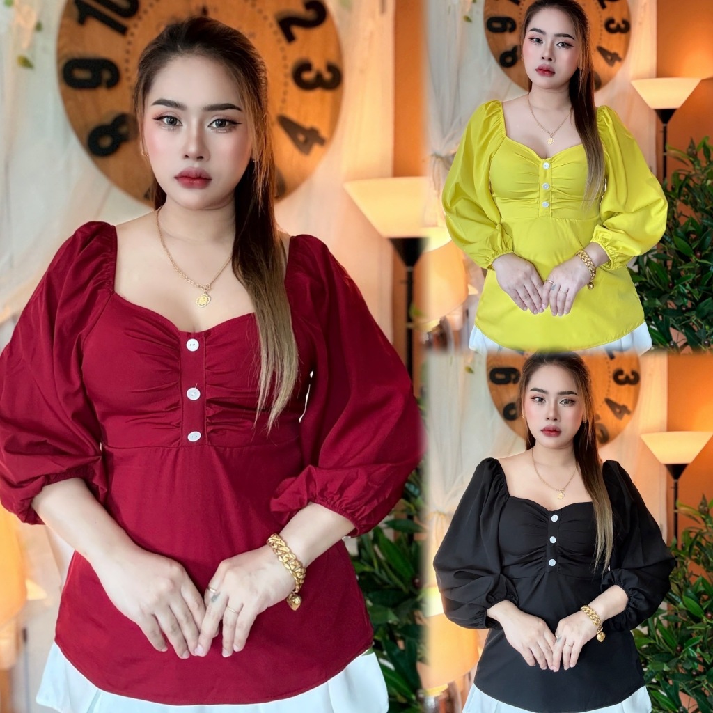 เสื้อสาวอวบร้านต๋องปอ อก 38-44 ยาว 25 ผ้าไหมอิตตาลี ***รุ่น ย่นอกกระดุมแขน4ส่วนผ้าไหม***