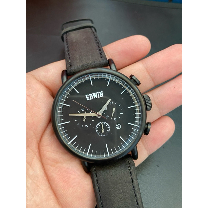 EDWIN WATCH  100m ตัวเรือนรมดำ หน้าดำ ของแท้ มือสอง สภาพดีมาก