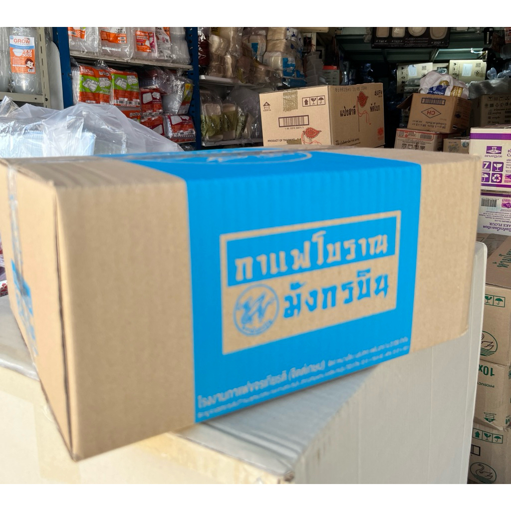 ยกลัง  กาแฟโบราณ ตรามังกรบิน ถุงสีฟ้า1กก. 6 กก. ถุงสีแดง400กรัม 24 ถุง