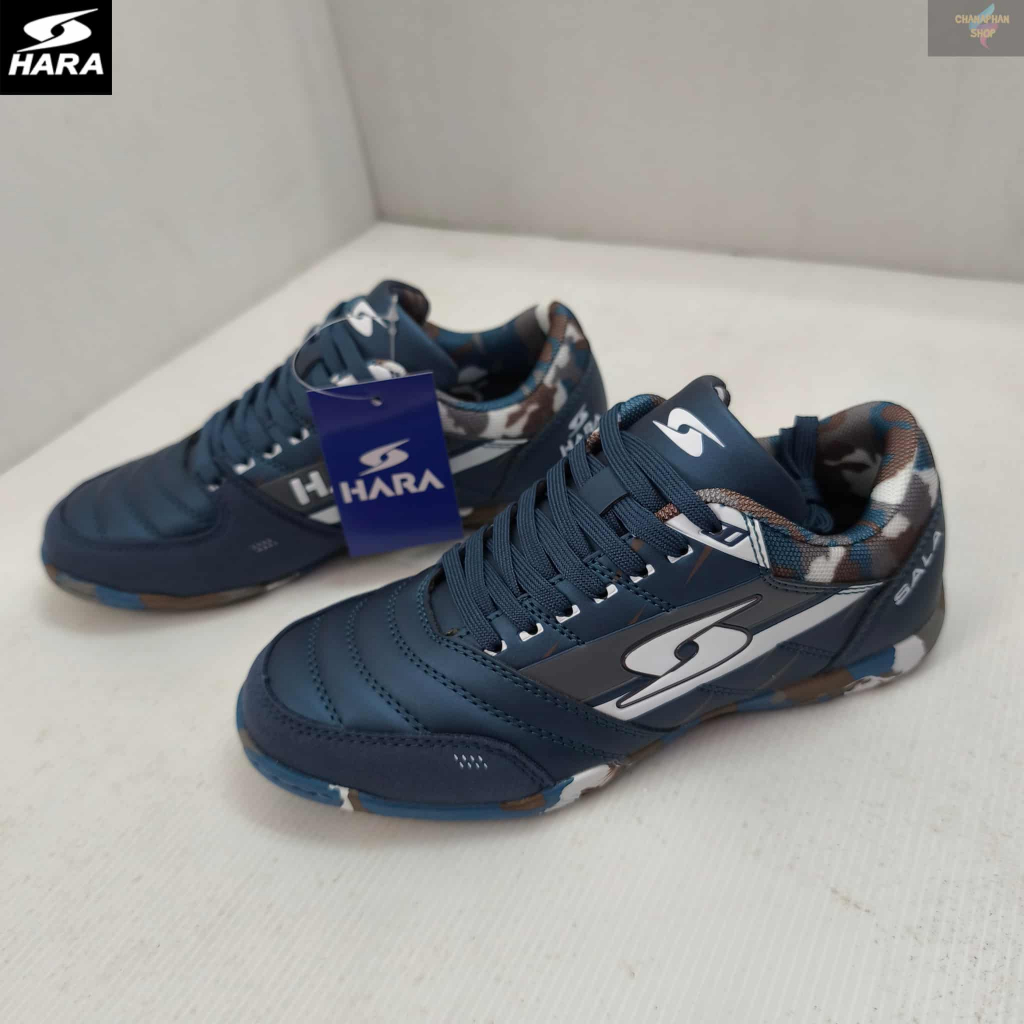 HARA Sport รองเท้าฟุตซอลเด็ก รุ่น Futsal-X รองเท้าฟุตซอลพื้นลาย FK002 สีกรมน้ำเงิน SIZE 34-38