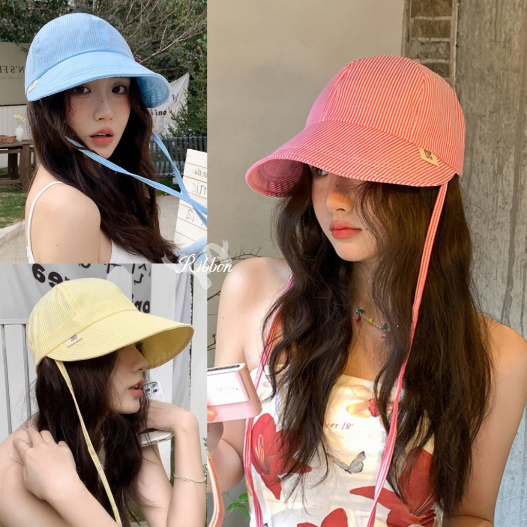 RibbonIsland🌈หมวกกันแดด หมวกกันแดดผู้หญิง กันแดด UV สไตล์เกาหลี ลายทาง หลากสี ปรับได้ แฟชั่นสําหรับผู้หญิง