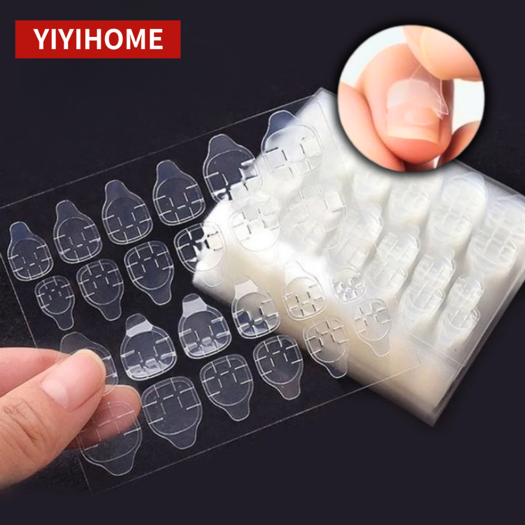 YIYIHOME กาวซิลิโคนติดเล็บปลอม กาวติดเล็บ  เทปกาวซิลิโคน กันน้ํา และติดทนนาน  1แผ่น 24 ชิ้น