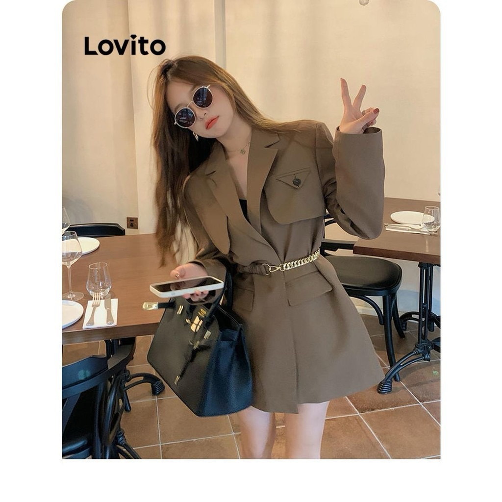 *ส่งต่อ มือสอง Lovito เสื้อเบลเซอร์ผู้หญิง สีน้ำตาลเข้ม ไซส์ S LNA71437