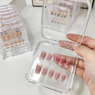 Nail.World กล่องเล็บปลอมใส กล่องบรรจุภัณฑ์เล็บพลาสติกพกพา กล่องใส่เครื่องประดับกันฝุ่น กล่องสี่เหลี่ยม กล่องใส่สร้อยคอ