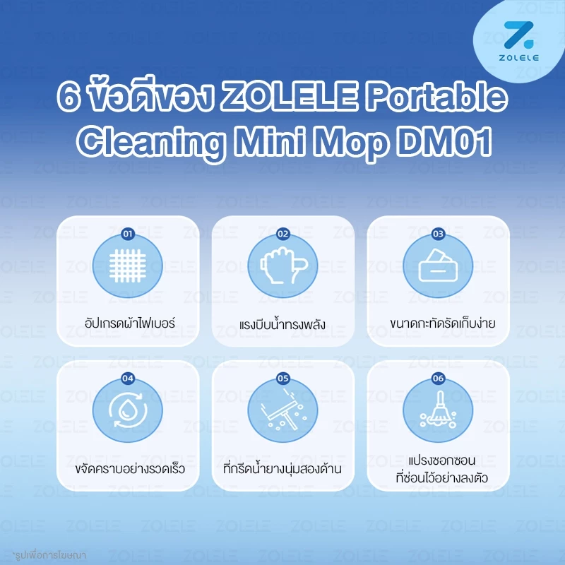 ZOLELE ไม้ม็อบ ไม้ถูพื้น DM01 มี 2 สี ไม้ถูพื้นขนาดเล็ก ไม้ม็อบขนาดเล็ก Cleaning Mini Mop ไม่ต้องบีบด้วยมือ พกพาได้ง่าย thumbnail 4