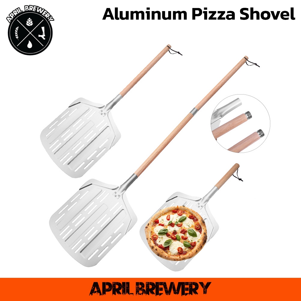 พลั่วพิซซ่า ที่ตักพิซซ่า ไม้พายตักพิซซ่า อลูมิเนียม 12 นิ้ว พร้อมด้ามจับ น้ําหนักเบา สําหรับทําพิซซ่