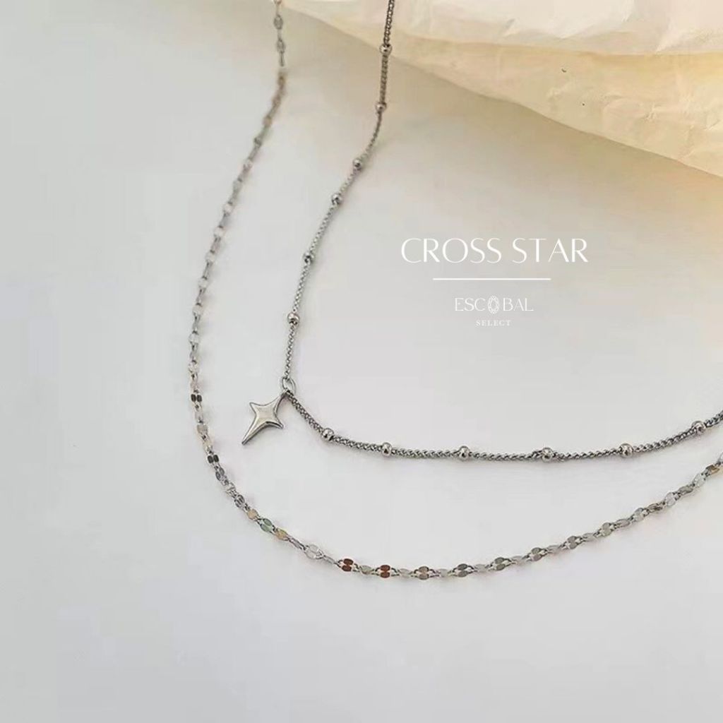 ESCOBAL สร้อยคอสองชั้น Cross Star สร้อยคอแฟชั่น สร้อยคอเงินแท้  ของขวัญให้แฟน แฟชั่นสุดชิค วาเลนไทน์